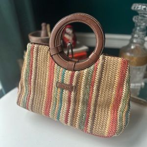 Rossetti Woven Multicolor Stripe Clutch Handbag with Mod Circular Handle